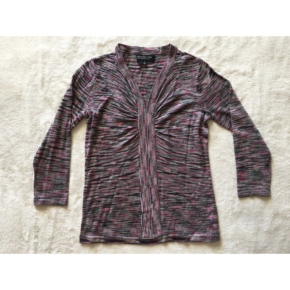 Jones New York Pullover Ruched Black/gray/purple Fitted Sweater SZ Petite S
